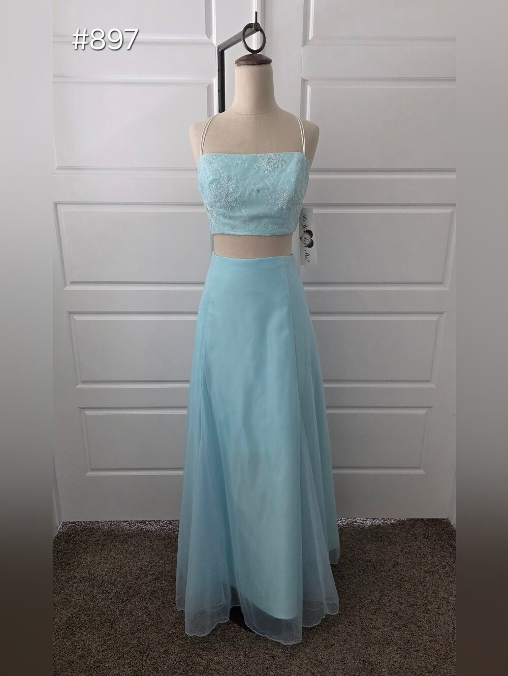 Blue Chiffon Crop Top 2-Piece A-line Prom Dress